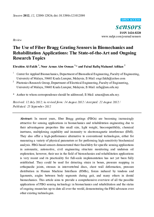 (PDF) The Use of Fiber Bragg Grating Sensors in Biomechanics and ...