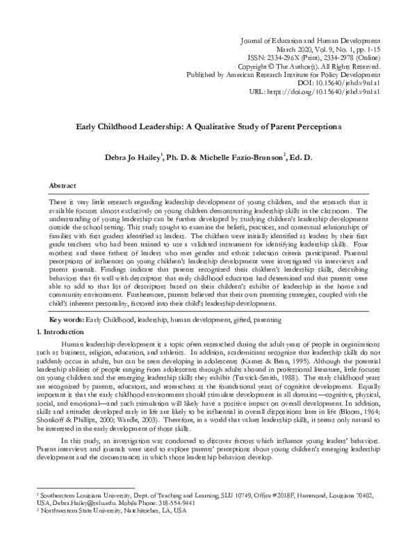 (PDF) Early Childhood Leadership: A Qualitative Study of Parent Perceptions