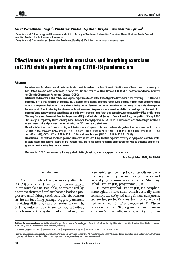 (PDF) Effectiveness of Upper Limb Exercises and Breathing Exercises in ...