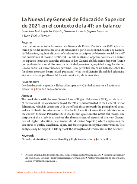 (PDF) La Nueva Ley General de Educación Superior de 2021 en el contexto ...