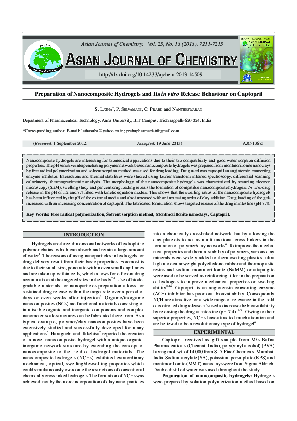 (PDF) Preparation of Nanocomposite Hydrogels and Its in vitro Release ...