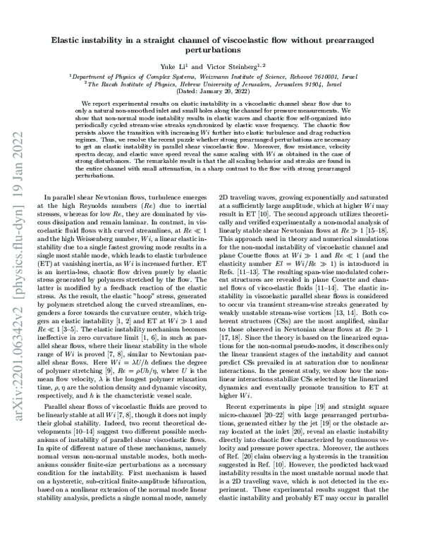 (PDF) Elastic instability in a straight channel of viscoelastic flow ...