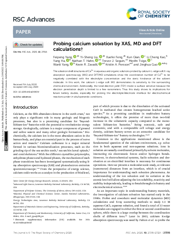 (PDF) Probing calcium solvation by XAS, MD and DFT calculations