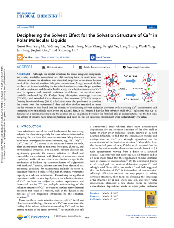 (PDF) Deciphering the Solvent Effect for the Solvation Structure of Ca2 ...