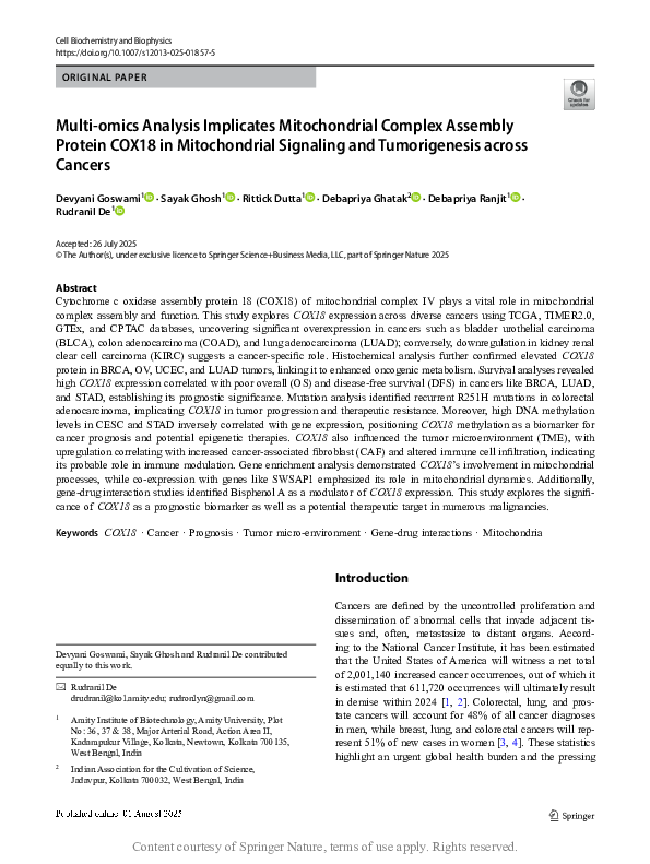 (PDF) Multi-omics Analysis Implicates Mitochondrial Complex Assembly ...