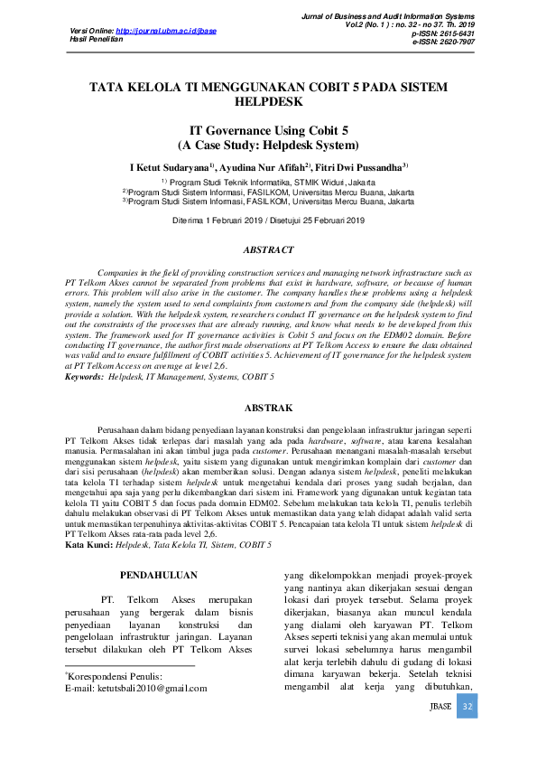 (PDF) Tata Kelola TI Menggunakan Cobit 5 Pada Sistem Helpdesk