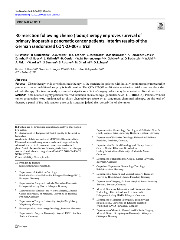 (PDF) R0 resection following chemo (radio)therapy improves survival of ...
