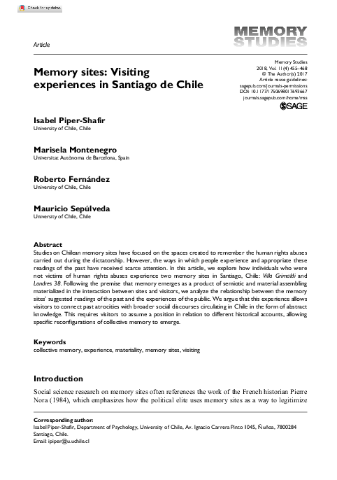 (PDF) Memory sites: Visiting experiences in Santiago de Chile