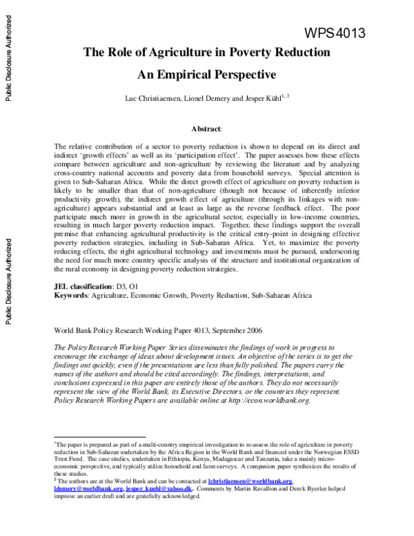 (PDF) The Role Of Agriculture In Poverty Reduction An Empirical Perspective