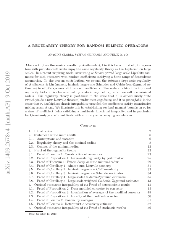 (PDF) A regularity theory for random elliptic operators