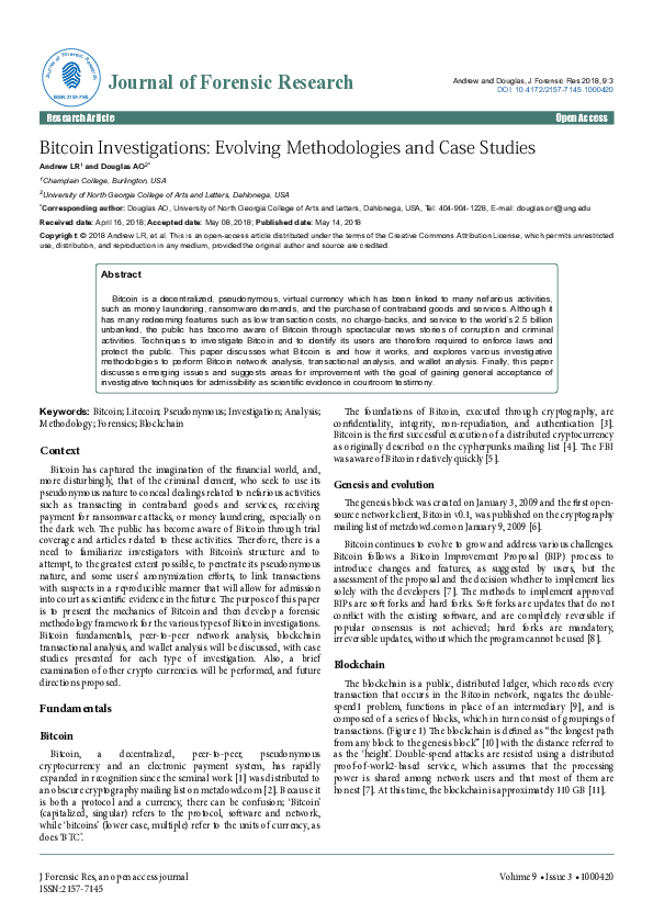 (PDF) Bitcoin Investigations: Evolving Methodologies and Case Studies