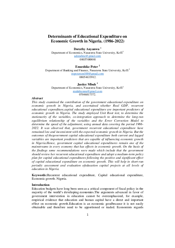 (PDF) Determinants of Educational Expenditure on Economic Growth in ...