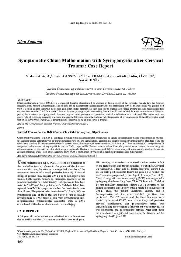 (PDF) Symptomatic Chiari Malformation with Syringomyelia after Cervical ...