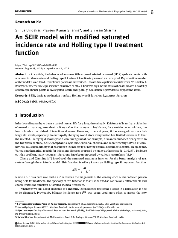 (PDF) An SEIR model with modified saturated incidence rate and Holling ...