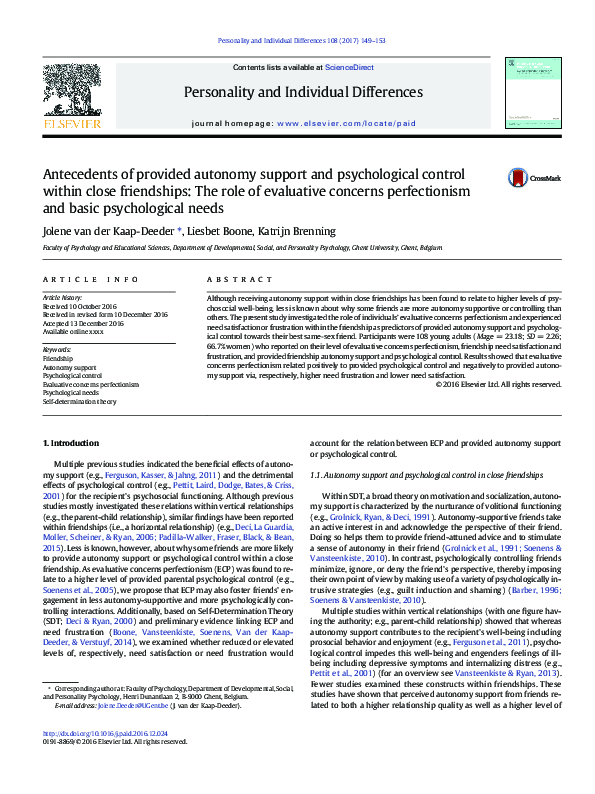 (PDF) Antecedents of provided autonomy support and psychological ...