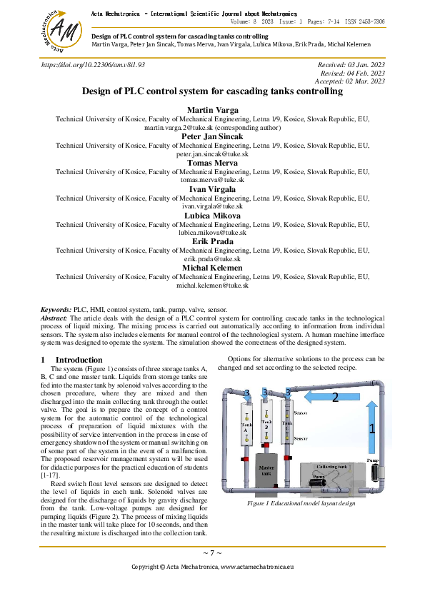 (PDF) Design of PLC control system for cascading tanks controlling