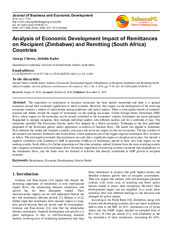 (PDF) Analysis of Economic Development Impact of Remittances on ...