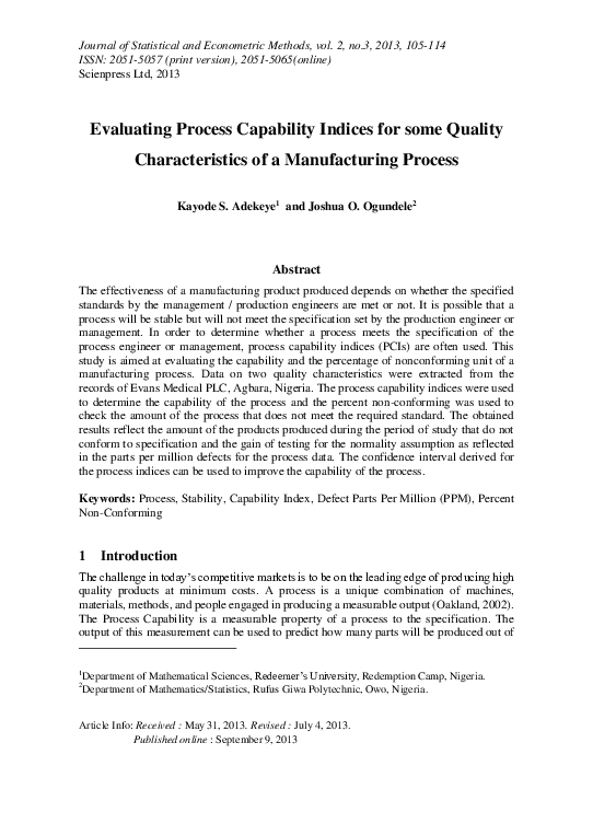 (PDF) Evaluating Process Capability Indices of a Manufacturing Process ...