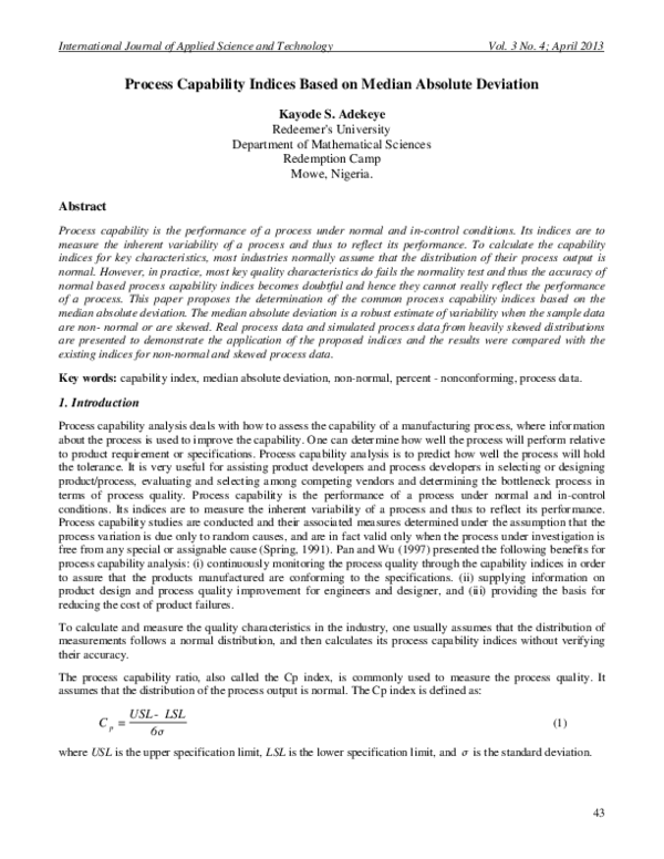 (PDF) Process Capability Indices Based on Median Absolute Deviation