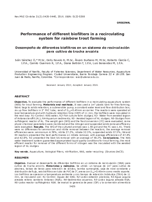 (PDF) Performance of different biofilters in a recirculating system for ...