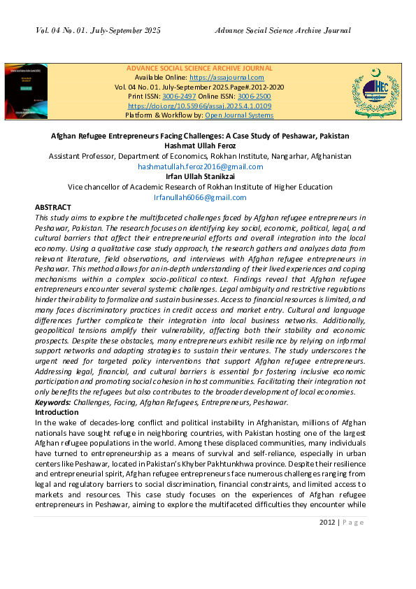 (PDF) Afghan Refugee Entrepreneurs Facing Challenges: A Case Study of ...