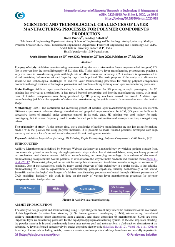 (PDF) Scientific and Technological Challenges of Layer Manufacturing ...
