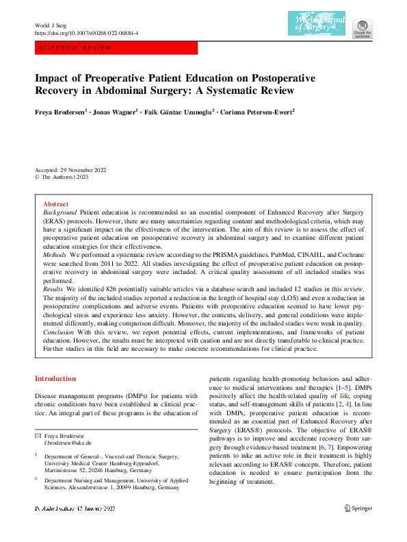 (PDF) Impact of Preoperative Patient Education on Postoperative ...