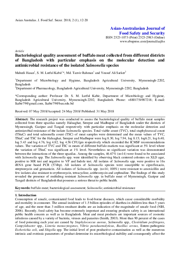 (PDF) Bacteriological quality assessment of buffalo meat collected from ...