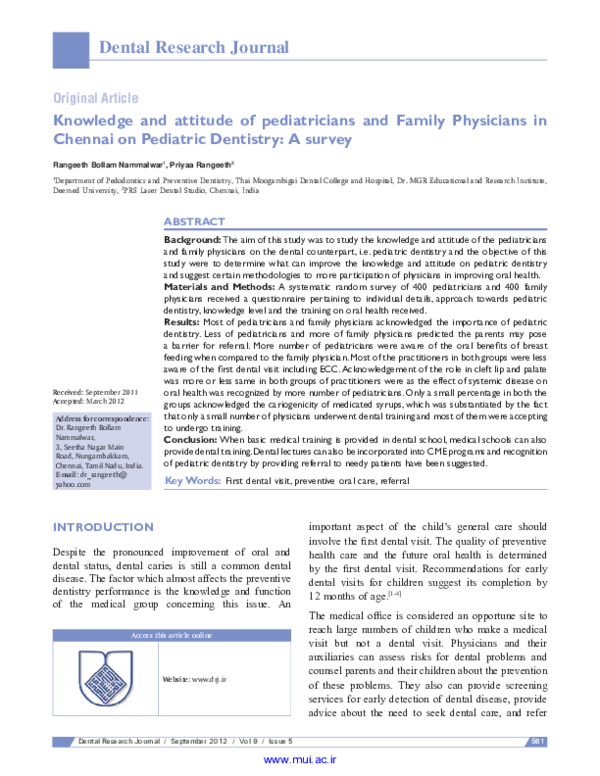 (PDF) Knowledge and attitude of pediatricians and Family Physicians in ...