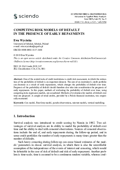 (PDF) Mixture Cure Models in Prediction of Time to Default: Comparison ...