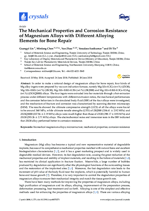 (PDF) The Mechanical Properties and Corrosion Resistance of Magnesium ...