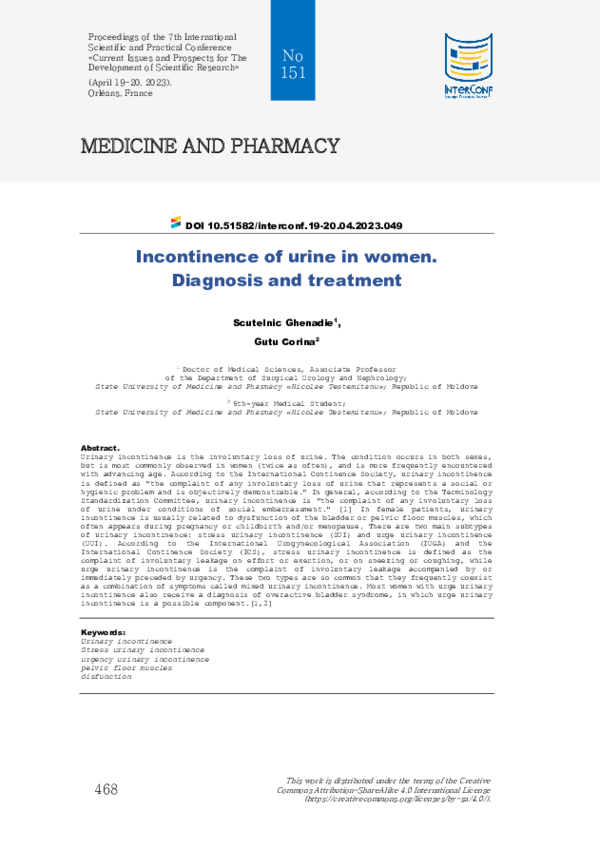 (PDF) Incontinence of urine in women. Diagnosis and treatment