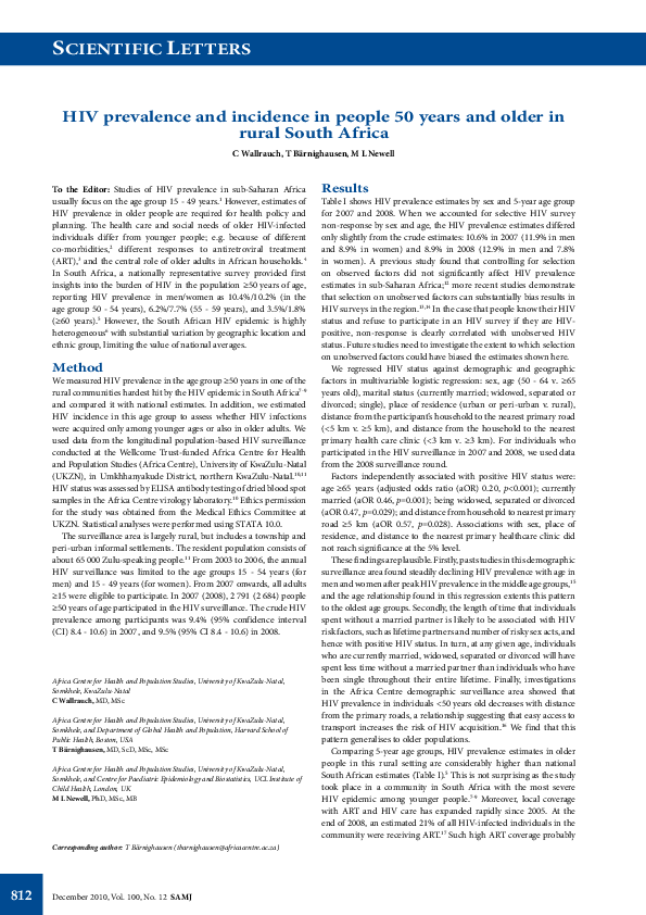 (PDF) HIV prevalence and incidence in people 50 years and older in ...