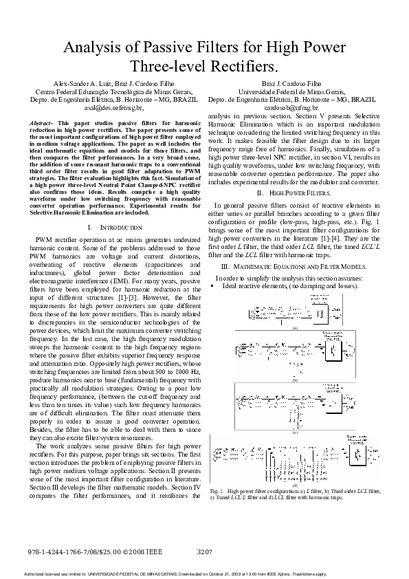 (PDF) Analysis of passive filters for high power three-level rectifiers