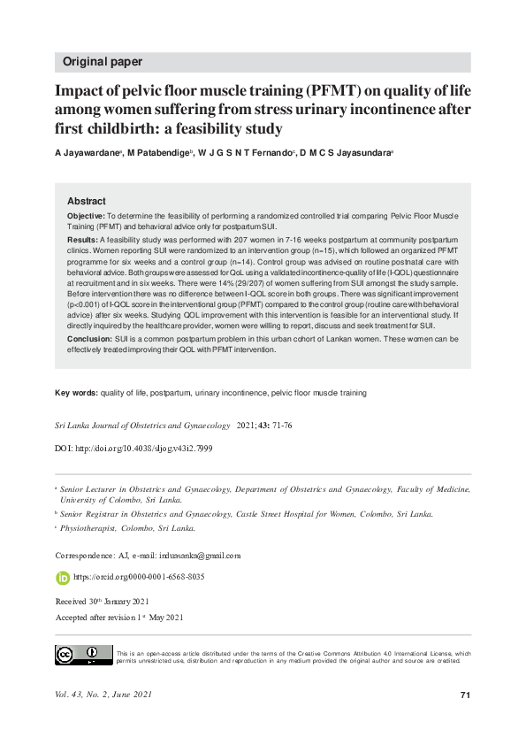 (PDF) Impact of pelvic floor muscle training (PFMT) on quality of life ...