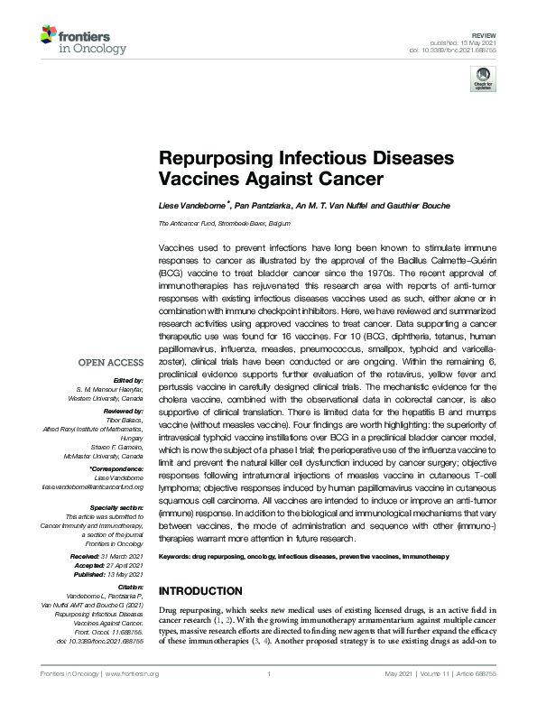 (PDF) Repurposing Infectious Diseases Vaccines Against Cancer