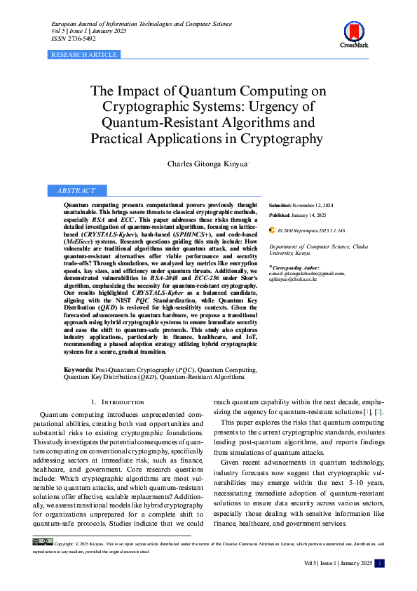 (PDF) The Impact of Quantum Computing on Cryptographic Systems: Urgency ...