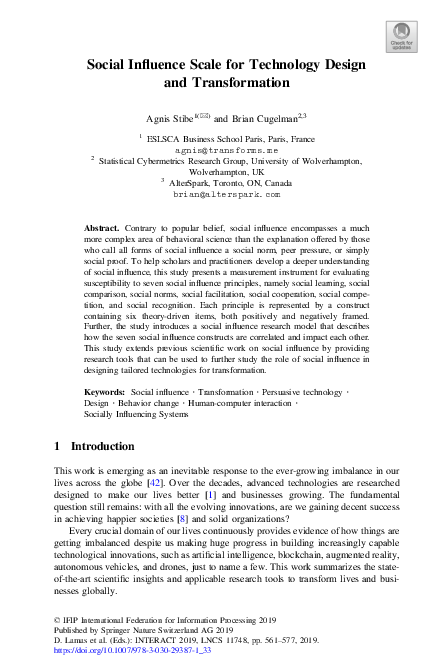 (PDF) Social Influence Scale for Technology Design and Transformation