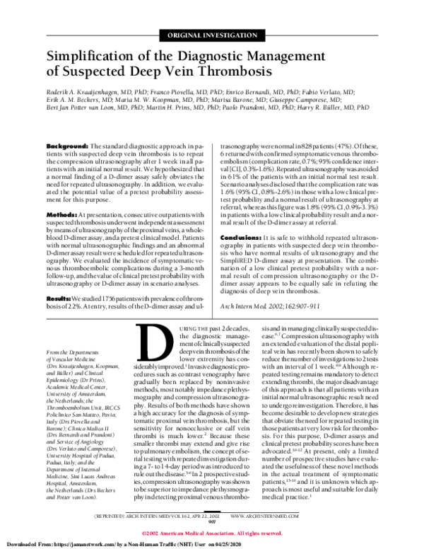 (PDF) Simplification of the Diagnostic Management of Suspected Deep ...