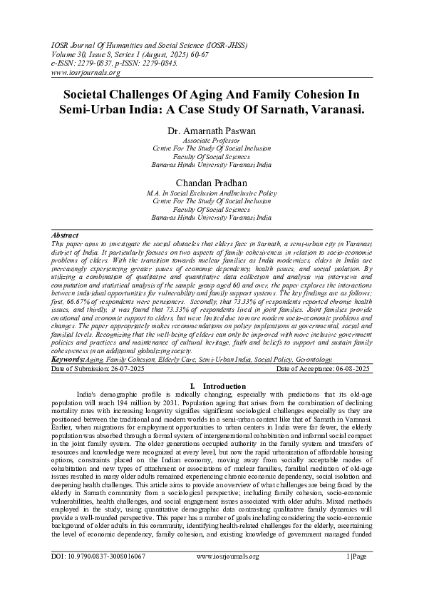 (PDF) Societal Challenges Of Aging And Family Cohesion In Semi-Urban ...