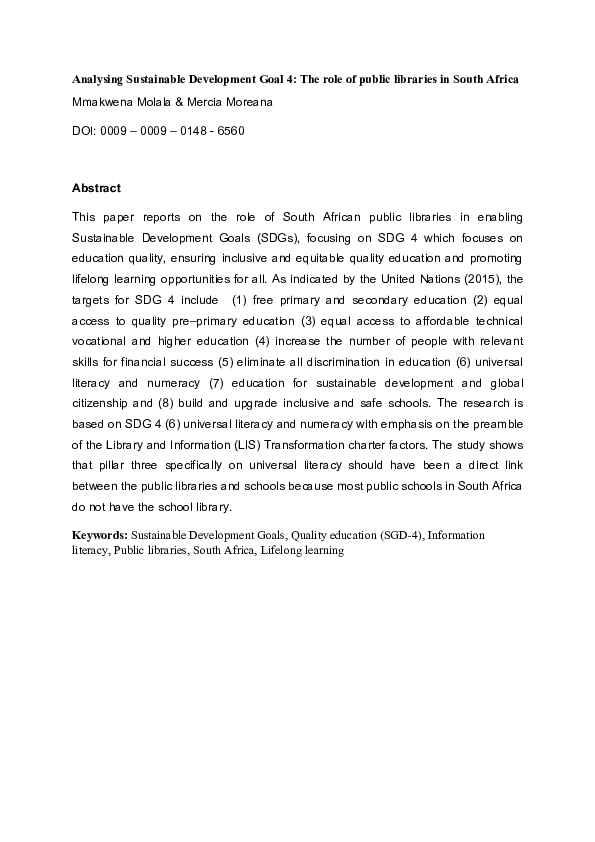 (PDF) Analysing Sustainable Development Goal 4: The role of public ...