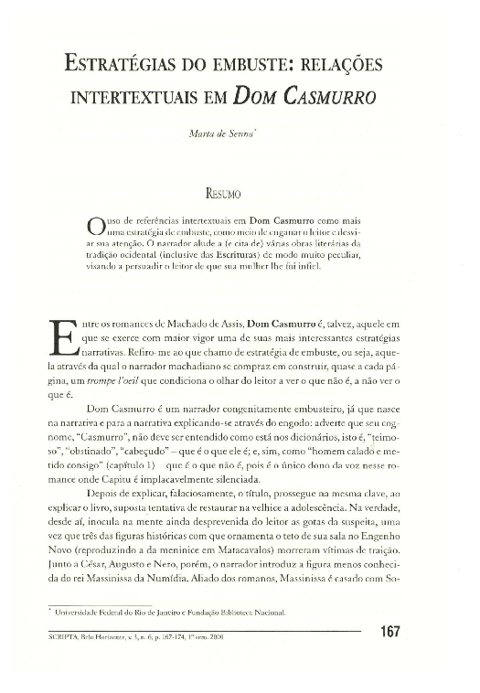 (PDF) Estratégias do embuste: relações intertextuais em Dom Casmurro