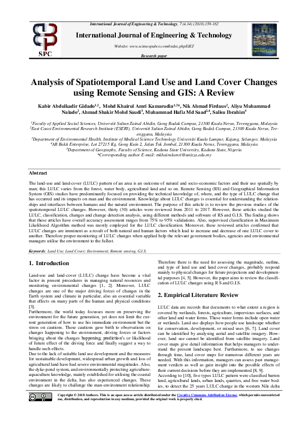 (PDF) Analysis of Spatiotemporal Land Use and Land Cover Changes using ...