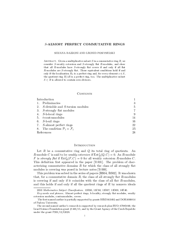 (PDF) S-almost perfect commutative rings