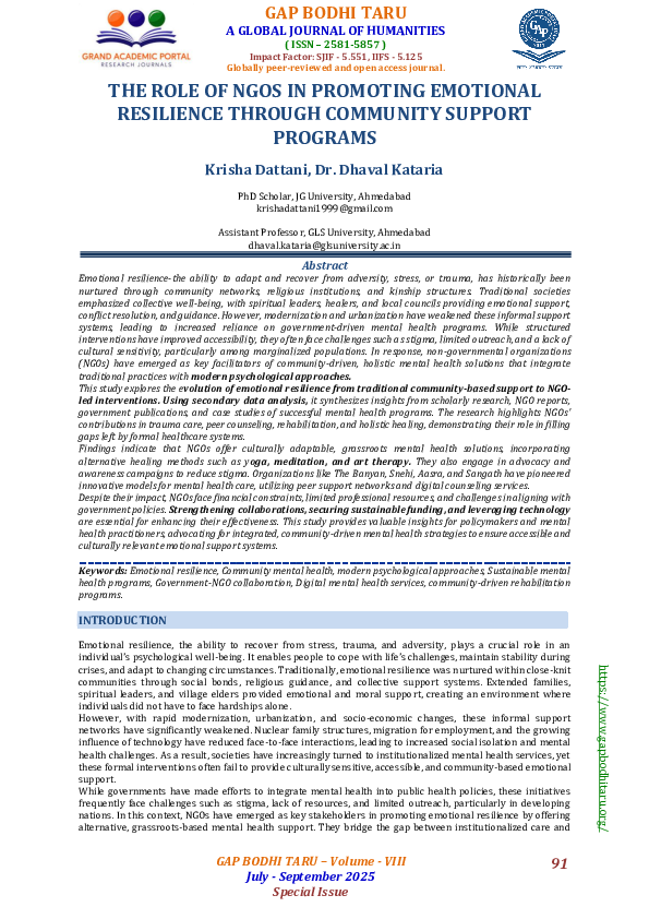 (PDF) THE ROLE OF NGOS IN PROMOTING EMOTIONAL RESILIENCE THROUGH ...