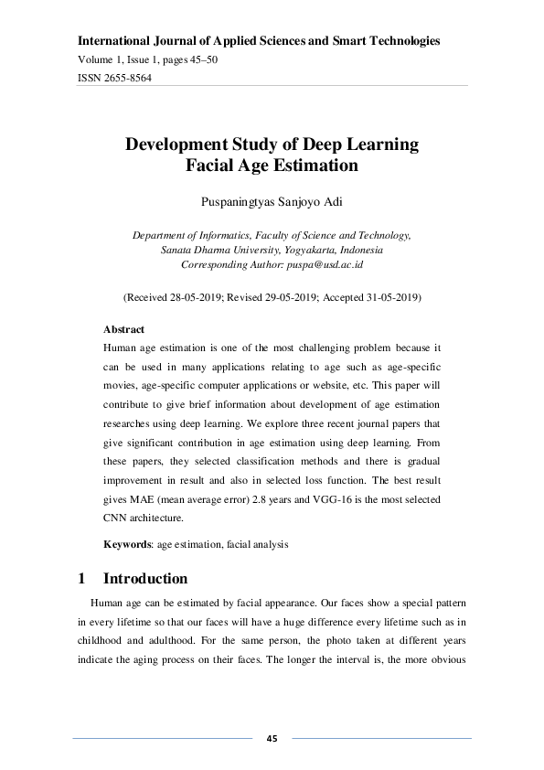 (PDF) Development Study of Deep Learning Facial Age Estimation