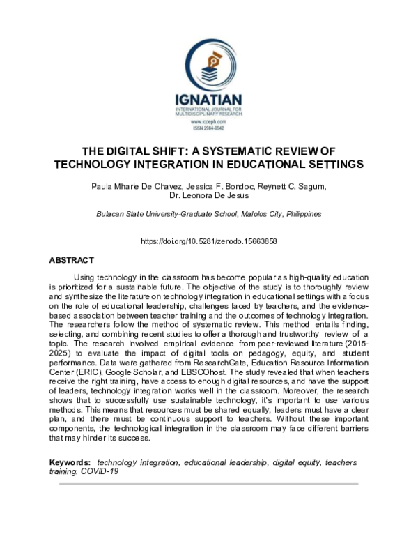 (PDF) THE DIGITAL SHIFT A SYSTEMATIC REVIEW OF TECHNOLOGY INTEGRATION ...
