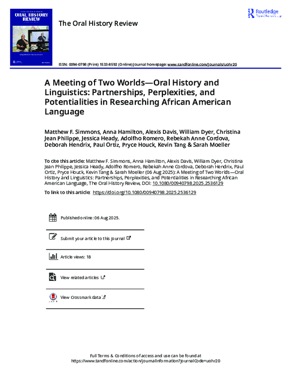 (PDF) A Meeting of Two Worlds-Oral History and Linguistics ...