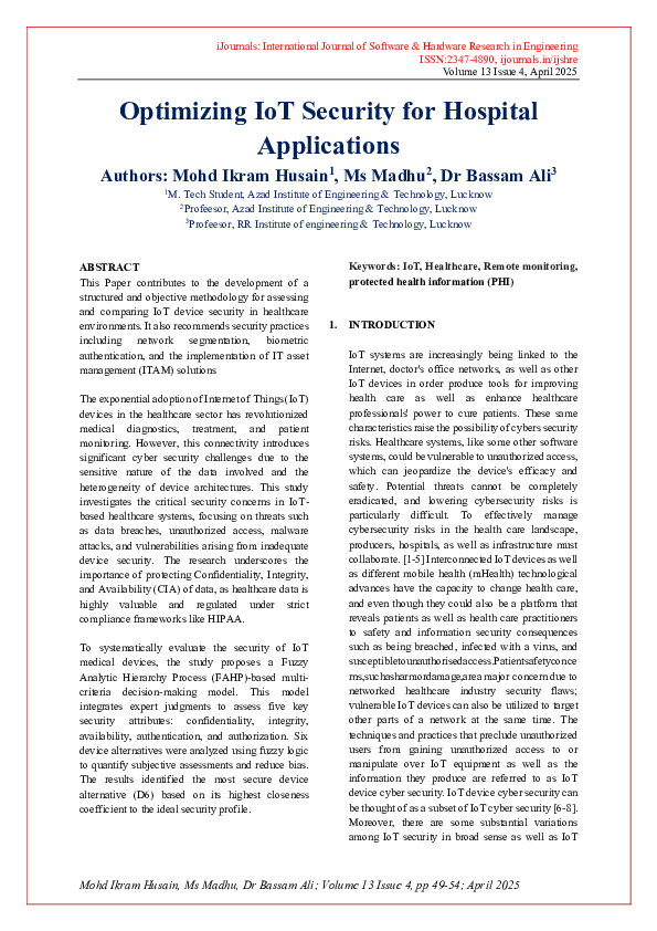 (PDF) Optimizing IoT Security for Hospital Applications