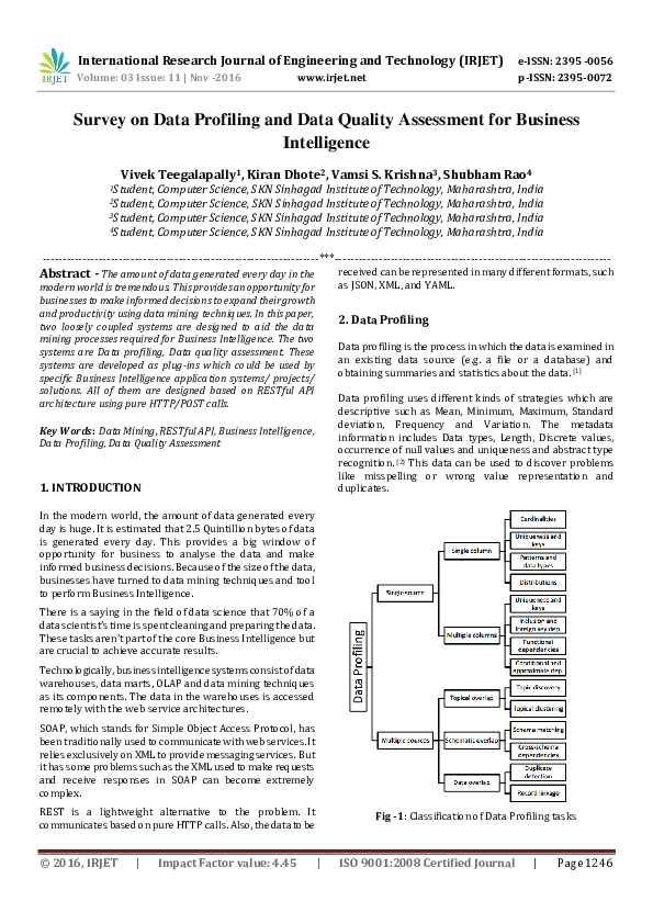 (PDF) Survey on Data Profiling and Data Quality Assessment for Business ...